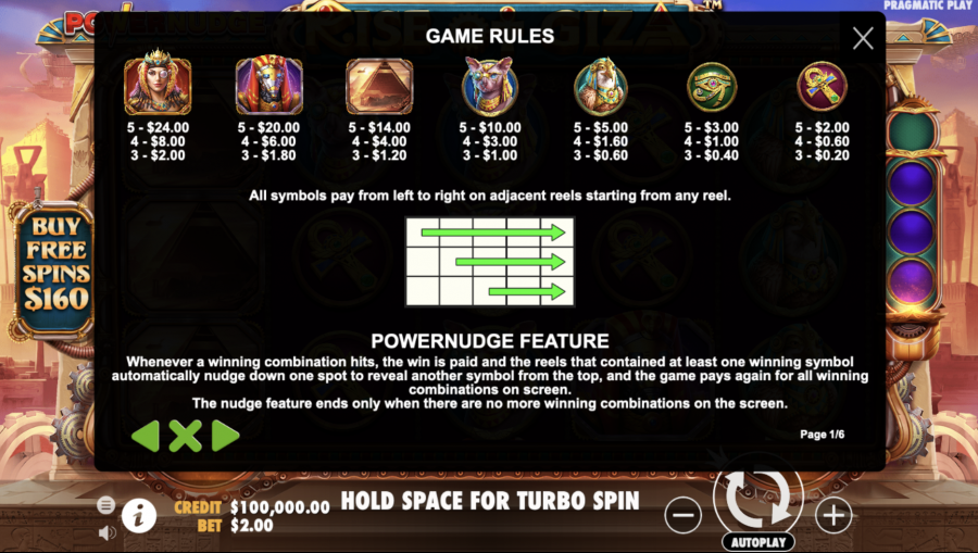 Rise Of Giza Powernudge Paytable - partycasino-canada