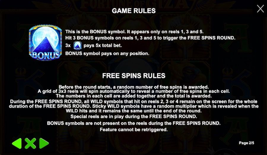 Fortune Of Giza Payout Table - partycasino-canada
