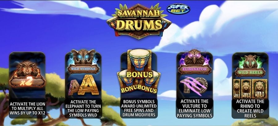 Savannah Drums Featured Symbols - partycasino-nz