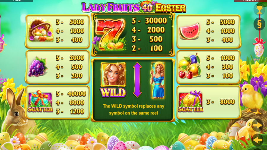 Lady Fruits 40 Easter Feature Symbols - partycasino