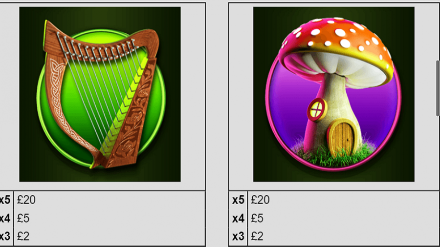Well Well Well Buckets O Gold Feature Symbols Harp Mushroom - partycasino
