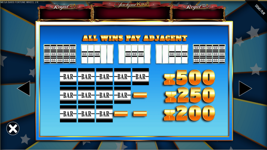 Mega Bars Fortune Wheel Jackpot King Feature Symbols - partycasino