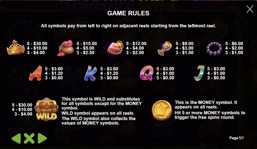 Treasure Wild Slot Featured Symbols - partycasino